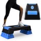 Aerobic exercise stepper trainer in blue with adjustable height, ideal for various workouts at home or gym.