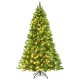 6.5 feet pre-lit Christmas tree with 450 LED lights, pine cones, and red berries for festive home decoration.
