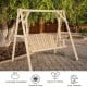 Outdoor wooden porch bench swing chair with a sturdy frame, ideal for relaxing in your garden or patio space.