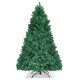 7-foot PVC artificial Christmas tree with hinged branches and pre-lit LED lights, perfect for festive indoor decoration.