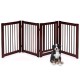 Configurable 30-inch folding wood pet gate in cherry finish, ideal for doorways and small pet containment.