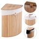 Corner bamboo hamper laundry basket with a thickened lid and retractable liner for convenient laundry storage.