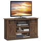 Sliding barn TV stand in brown with rustic design, accommodating TVs up to 60" and featuring cable management.