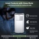 9000 BTU portable air conditioner in white with sleep mode and 24-hour timer, ideal for cooling spaces up to 350 sq.ft.