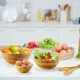 Bamboo salad bowl set with three sizes, ideal for serving salad, fruits, and snacks in a natural finish.