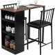 Counter height pub dining set with triangular table and two ergonomic chairs, ideal for small spaces.