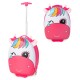 Kids rolling luggage with a pink unicorn design, 16 inches, featuring flashing wheels and a telescoping handle for easy.