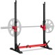 Adjustable squat rack stand with 8-level height and 6-level width, designed for home gym fitness and stability.