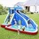 Inflatable Shark Bounce House with water slide and climbing wall, perfect for backyard fun with kids aged 4-12 years.