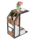C-shaped industrial snack end table with storage compartments, made of particle board and metal, ideal for living room.
