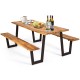 70-inch dining table set made of acacia wood with metal frame, featuring umbrella hole, ideal for outdoor use.
