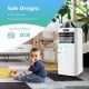 8000BTU portable air conditioner in white with remote control, ideal for bedrooms and small apartments, featuring quiet.