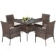 Outdoor 5-piece dining table set featuring a sturdy rattan table and 4 single sofas with soft cushions for patio.