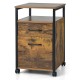 2-drawer mobile file cabinet in rustic brown with open shelf and sturdy metal frame, ideal for office or home use.