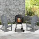 28-inch portable black fire pit on wheels with log grate, ideal for heating or barbecue, set in a stylish outdoor space.