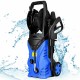 Electric pressure washer in blue with hose reel, featuring 2 wheels for easy mobility and quick setup for outdoor.