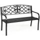 Heavy-duty 50-inch metal garden bench with modern backrest, powder-coated steel, perfect for outdoor spaces.