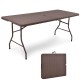 6 feet folding portable rattan table in brown with carrying handle, ideal for outdoor events and easy storage.