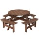 Round wood picnic dining set with benches, made of fir wood, seats 8, perfect for patios and outdoor gatherings.