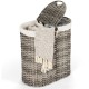 Handwoven gray laundry hamper basket with removable liner bags and lift-up lid, perfect for organizing clothes and toys.