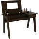 Dressing table with flip mirror, storage drawer, and two compartments for organized makeup, ideal for modern homes.