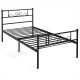 Twin size metal bed frame with headboard and footboard, featuring solid steel slats and elegant design for bedroom use.
