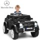 Close-up of the black 12V licensed Mercedes-Benz kids ride-on car's stylish exterior and bright LED headlights for.