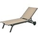 Adjustable aluminum outdoor lounge chair in brown with breathable fabric, perfect for poolside or backyard relaxation.