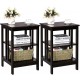 Set of 2 dark brown 3-tier nightstands with open compartments, perfect for living room or bedroom storage.