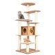Tall 7-layer wooden cat tree with sisal posts, featuring a condo and removable mats for easy cleaning and cat play.
