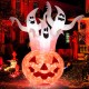 Inflatable Halloween decoration featuring 6 feet of ghost figures emerging from a pumpkin, ideal for yard parties.