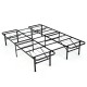 Folding steel platform bed frame in black for full/king size, featuring a stable design and 13-inch under-bed storage.