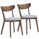 Set of 2 dining chairs with upholstered curved back and rubber wood legs, ideal for living room or dining room use.