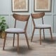 Set of 2 dining chairs with upholstered curved back and rubber wood legs, ideal for kitchen or dining room use.