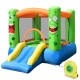 Inflatable castle bounce house with slide, vibrant colors, mesh walls for safety, ideal for kids' playtime.