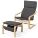 Gray Relax Bentwood Lounge Chair set with ottoman and magazine rack, featuring a natural wood frame and thick cushions.