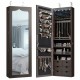 Lockable mirror jewelry cabinet in coffee color with 5 LED lights and 6 drawers, ideal for organized accessory storage.