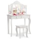 Mini makeup dressing vanity table set in white with a removable mirror, large drawer, and matching stool for versatile.