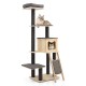 5-tier wooden cat tower with washable gray cushions, featuring a condo, platforms, and scratching posts for feline fun.