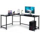 L-shaped corner computer desk in black with spacious countertop, adjustable footpads, and separate CPU stand for.