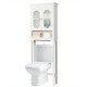 Bathroom space saver toilet rack with carved top, adjustable shelf, and frosted glass doors for stylish storage.