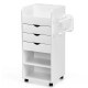 White wooden utility rolling craft storage cart with three drawers and shelves, ideal for compact spaces and easy.