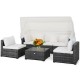 6-piece patio rattan furniture set with retractable canopy, featuring padded cushions and a glass tabletop for outdoor.