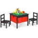 Kids activity table set with storage, dark brown finish, includes two chairs, perfect for play and creative activities.