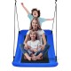 Giant 60-inch blue platform tree swing with kids and adult, featuring durable Oxford fabric and adjustable ropes for.