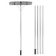 Sectional snow roof rake with four adjustable aluminum poles for safe snow removal from roofs of various heights.