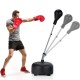 Freestanding punching bag with adjustable height, durable base, and breathable gloves for family fitness training.