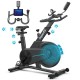Magnetic exercise bike with adjustable seat and handle, featuring LCD panel and resistance knob for home fitness.