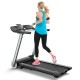 Folding treadmill with LED display, adjustable speed, and shockproof belt, ideal for home workouts.