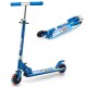 Folding blue kids kick scooter with adjustable height, LED flashing wheels, and non-slip deck for safe riding.